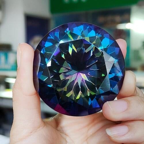 Large Size 50mm Round Shape Electroplating Colorful Cubic Zirconia Stone Wholesale Synthetic Rainbow Zirconia Gems For Per Carat