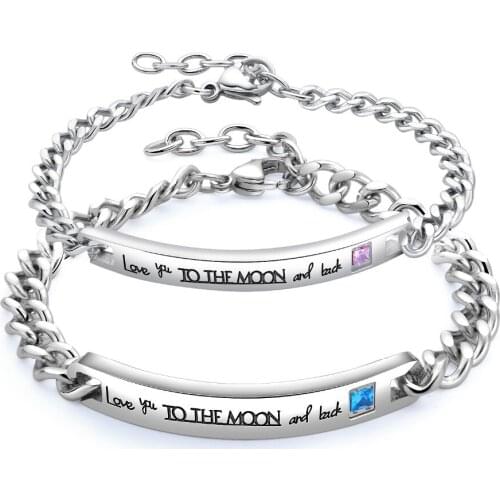 Charm Stainless Steel lovers Bracelet Bangle blue/clear CZ Extended Link Chain Jewelry Valentines Day Gift