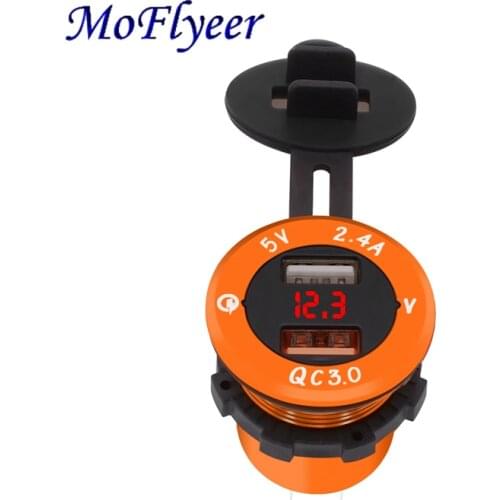 MoFlyeer Car Quick Charger QC 3.0 Power Adapter Dual USB Vehicle DC 12 V-24 V Cigarette Socket Lighter For iPhone Android