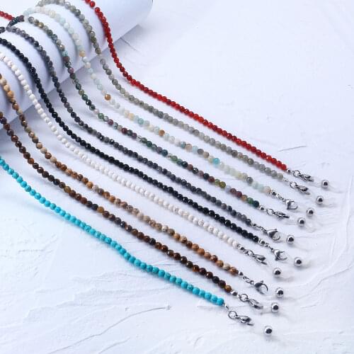 LuReen Natural Stone Face Mask Necklace Strap Vintage Agate Beads Non-slip Glasses Chains Eyeglass Holder Cord Neck Eyewear Rope