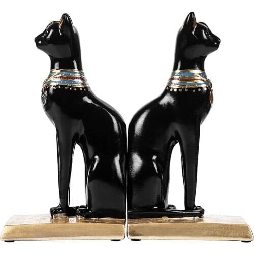 2pcs/Set Resin Egyptian Cat Decoration Bookends Vintage Stand For Books Adjustable Bookshelf Home Decor Ornaments Book Holder