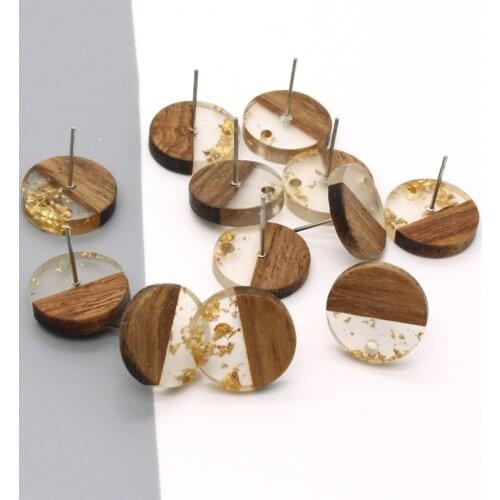 6pcs With Hole Half Wood Resin Earring Base Accessory DIY Earring Pendant Connectors Findings Earrings Linker Pin Jewelry Part