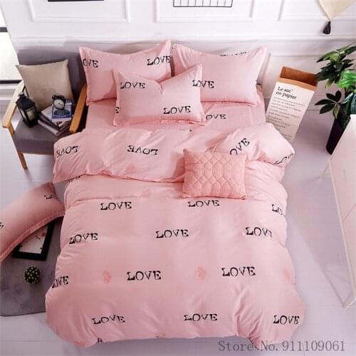 Home Textile Simple Pink Love Pattern Duvet Cover Pillowcase Bed Sheet Bedding Set Children and Adult Linens Bedclothes 3/4Pcs