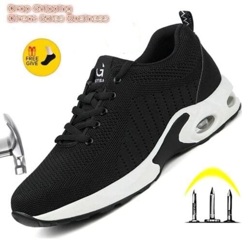 Dropshipping Mens Work Safety Boot Air Mesh Steel Toe Safety Shoes Indestructible Sneakers Breathable Working Shoes Men Shoes