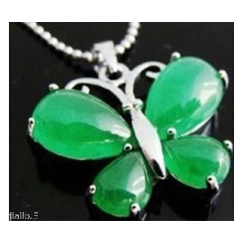 HOT SELL - HOT3666 Tibet Silver Green Natural stone butterfly Necklaces & Pendants -Top quality free shipping