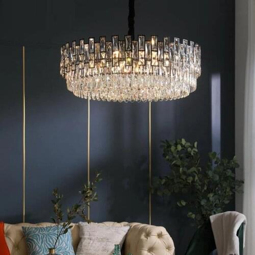 Living Room Crystal LED Chandelier Modern Simple Round Black American Decorative Chandelier
