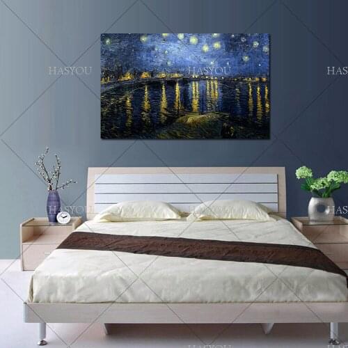 Canvas Painting Starry Night hand-painted Oil Painting Christmas Birthday Unique Gift Van gogh starry sky of the rhone river