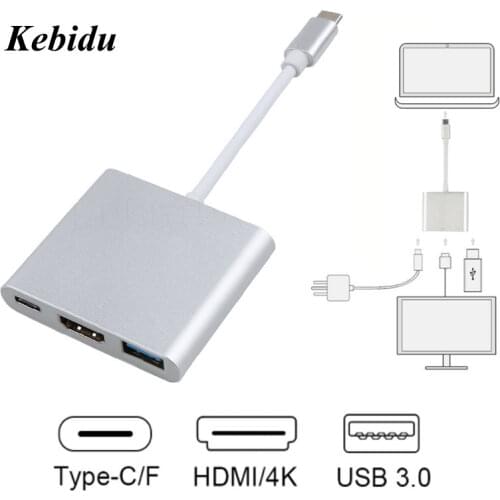 Kebidu 2019 New 3 in 1 USB-C USB HUB Male to Female USB 3.1 Type-c To HDMI USB 3.0 Charging Adapter For Macbook Air 12 Converter