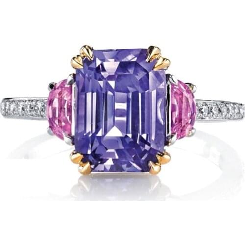 New 925 Sterling Silver Ring Purple Crystal Micro Inlaid Simulation CZ Ring For Woman Charm Jewelry Gift