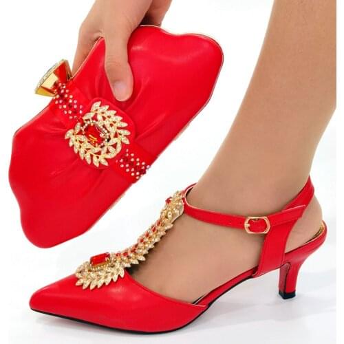 Doershow Italian matching red shoe and bag set african wedding shoe and bag sets! HJB1-19