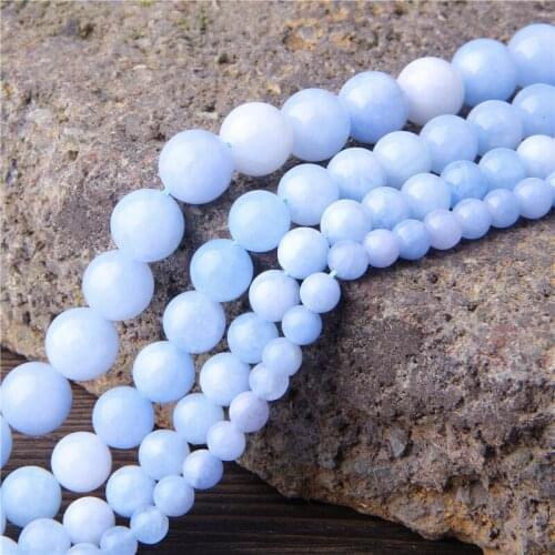 4 6 8 10mm Natural Gem stone Blue Angelite Stone Round Beads For Jewelry Making for DIY Spacer Bead Bracelet Necklace 15 Inches