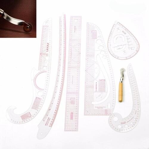 7Pcs/Set Ruler Tailor Measuring Kit Sewing Drawing Ruler Yardstick Sleeve Arm French Curve Set Cutting Ruler Paddle Wheel Ruler