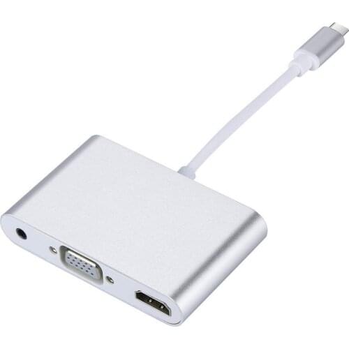 LYBALL Type-C to HDMI VGA 3.5mm Audio Adapter 3in1 USB-C Converter Cable HUB for Macbook ChromeBook Pixel Samsung S8 S9 Huawei