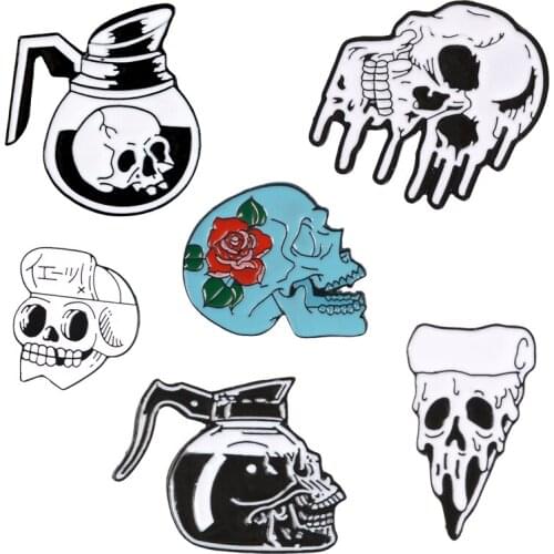 Fashion Punk Melt Skull Lapel Metal Pins Pizza Teapot Skeleton Brooches Badges Bag Clothes Enamel Pins Jewelry Gifts For Friends