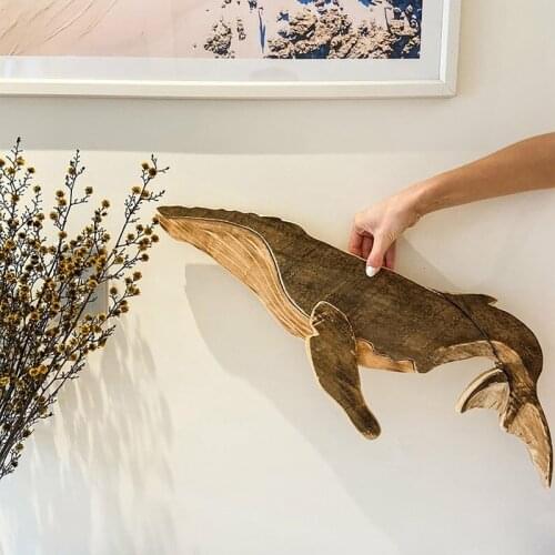 Marine Elements Whale Home Wall Decor Wooden Wall Hanging Whale Ornaments for Living Room Bedroom Fishes Decorations