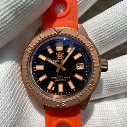 STEELDIVE SD1962S Mens Diving Watch Luminous Beads CUSN8 Bronze Bezel Sapphire Crystal Bubble Mirror NH35 Mechanical Wristwatch