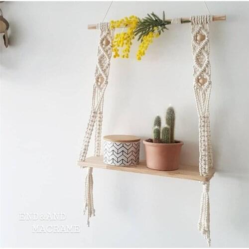Wall Hanging Shelves Wooden Ornament Hand Woven Macrame Tapestries Rack Decorative