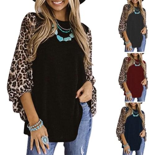 New Leopard Print Long-sleeved Shirt Womens Round Neck T-shirt Urban Casual Loose Comfortable Women Vintage Streetwear