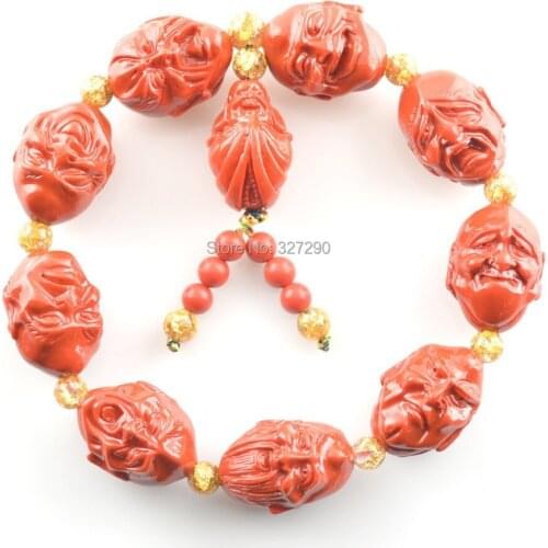 New Arrival Chinese Eighteen Arhats Carved Cinnabar Energy Bracelet For Men and Women Bracelet