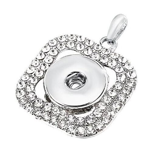 New Snap Jewelry White Crystal Square Necklaces & Pendants Vintage Snap Necklace fit 18mm Snap Buttons for Women
