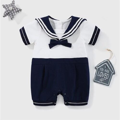 Newborn Baby Clothes Costume Sailor Infant Romper For Boys Gentleman Summer Baby Boys Clothes Short Sleeve Toddler Jumpsuit Cute