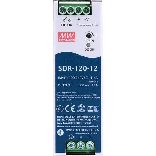 Original Mean Well SDR-120-12 meanwell DC 12V 10A 120W Single Output Industrial DIN Rail With PFC Function Power Supply