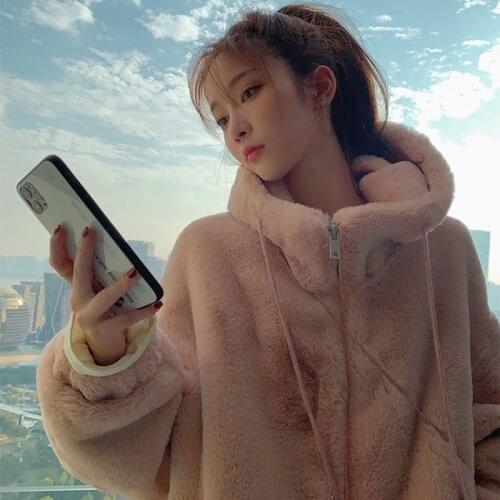 Autumn Winter Faux Fur Coat Women 2021 Casual Warm Soft Zipper Fur Coat Plush Overcoat Hooded Plus Size Female Jacket X159