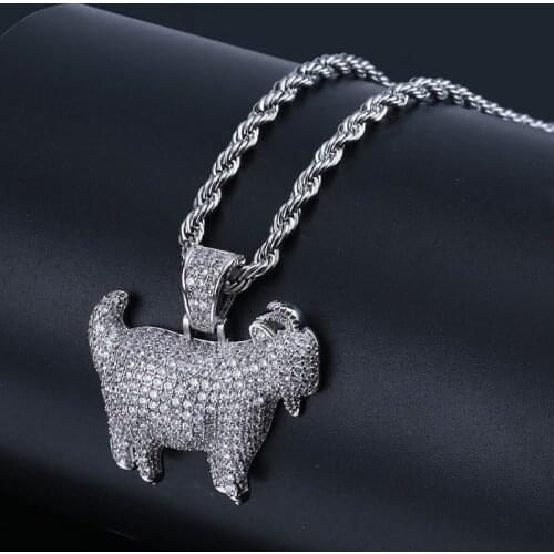Hip Hop Micro Paved AAA+ Cubic Zirconia Iced Out Bling Gold Goat Sheep Pendants Necklace for Men Women Rapper Jewelry