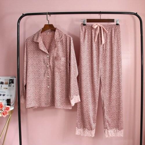 Long Sleeve Suit Pajamas Womens Ice Silk Printed Leopard Trousers Bow Two Piece Suit Home Wear