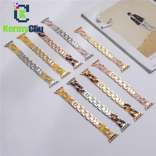 Resin Watch Strap for Apple Watch Band 44MM 40MM 42mm 38mm for IWatch Series 6 5 4 3 2 1 Stainless Steel Bracelet Chain