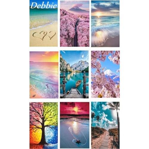 Full Circle Diamond Painting Beach Heart Tree 5D Handmade Diamond Embroidery Mosaic Seaside Landscape Art Kit Home Decoration