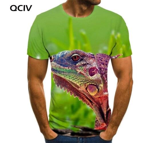 QCIV Brand Lizard T-shirt Men Animal T-shirts 3d Harajuku Funny T shirts Green Tshirts Casual Short Sleeve T shirts Fashion Slim