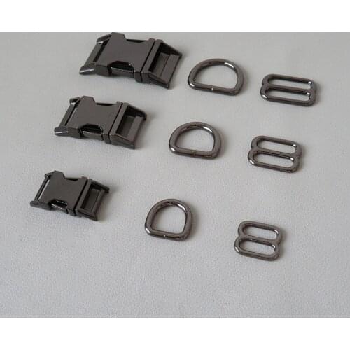 20Sets/Lot Gun Black Metal D Ring Release Buckle Adjuster For Pet Dog Collar Paracord Harness Belt Loop Outdoor Accessory Parts