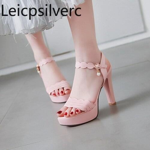 Womens Sandals summer new style Fashion Solid Open toe Buckle Thick heel High heel Womens shoes 34-39