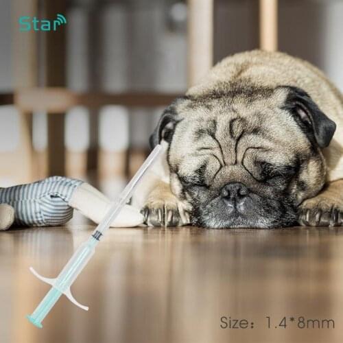 10pcs/lot) 134.2khz 1.4*8mm Animal Pet Chip Microchip Syringe FDX-B ISO11784/5 microchips RFID injector for dog cat mouse pet