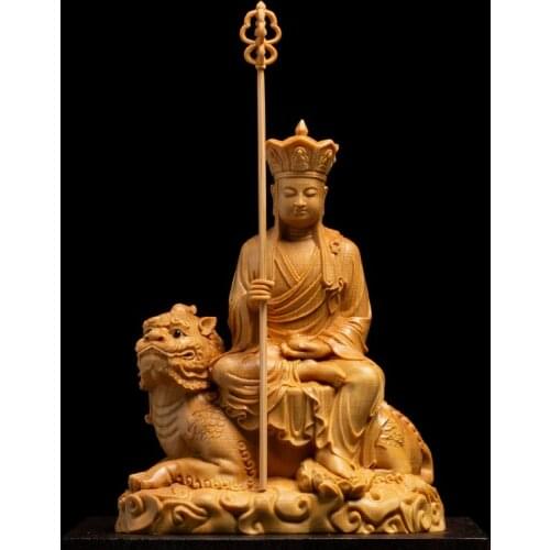 Boxwood 11cm Ksitigarbha Sculpture Wood Collection Sitting Monk Figure Buddha Figurines Statue Home Decor