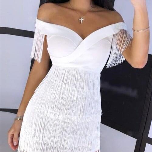 Sexy Dress Fashion Tight-fitting One-shoulder Fringed Tight Skirt Lace Up White Sweet Dress Summer Above Knee Mini Skirts