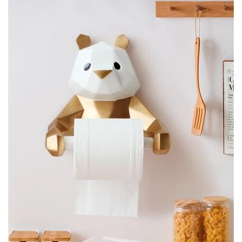 Resin Panda Figurine Wall Mounted Rolling Paper Holder Punch Free Bathroom Decoration porta papel higiénico