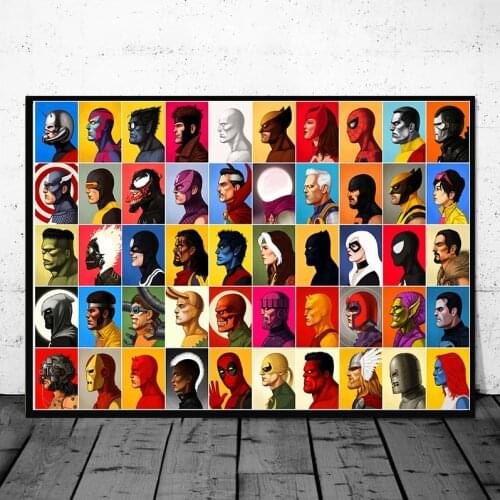 Marvel Superhero Avengers Poster Large Set Of Heads Canvas Painting High Print Art Decor Pictures for Living Room Home Decor