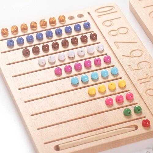 Montessori Alphabet Tracing Busy Board Montessori Educational Wooden Rainbow Beads Number Sensory Toys For Children 2 Years
