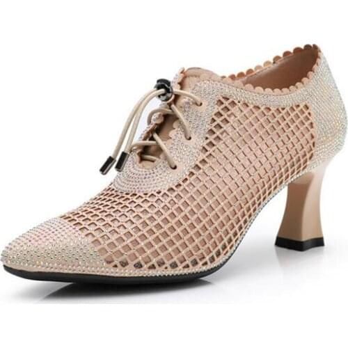 2020 New Summer Microfiber Rhinestone Pointed Shoes Fashion Breathable Cool Sandals Elegant Temperament Women High Heel Shoes