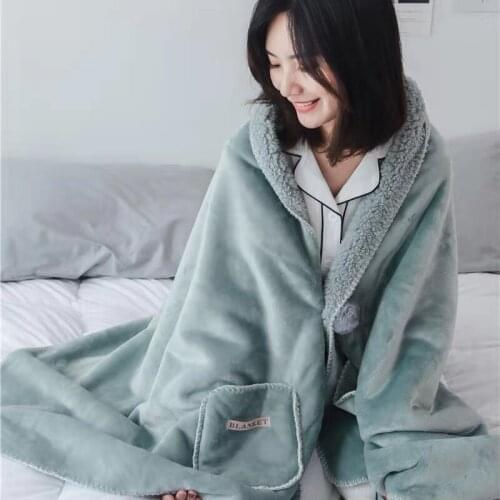 Winter Pocket Hooded Blankets Sherpa Thick Ultra Plush Pocket Adult Warm Hoodie Robe Bathrobe Pullover TV Blanket With Sleeves