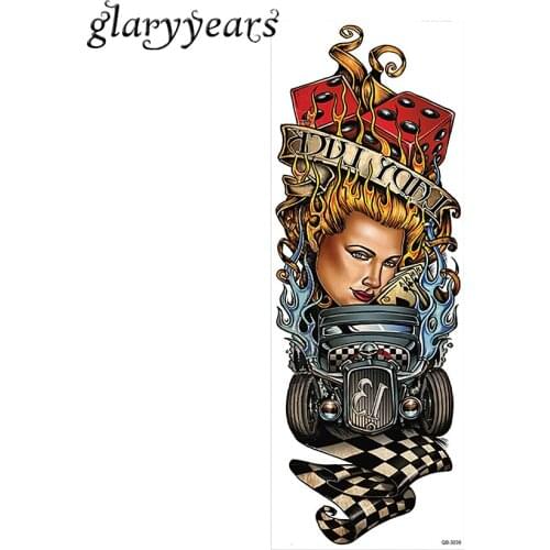 1 Sheet Temporary Colorful Tattoo Sticker Full Flower Arm Beauty Women Car Pattern Leg Body Art Big Large Tattoo Sticker QB-3030