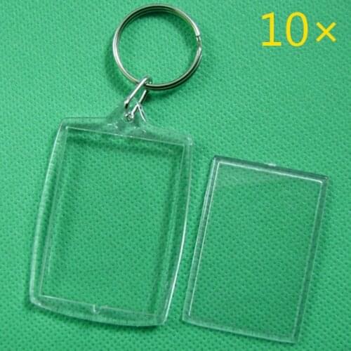 10 Pcs Keychain Key Chain Rings Blank Clear Transparent Acrylic Picture Frames 32x46mm Lockets THJ99