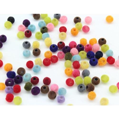 1000pcs mix color little Velvet Beads 6mm Necklace Beads Fuzzy Faux Velvet Acrylic Beads Plastic Round Flocky Bubblegum Beads