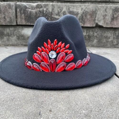 15 Stlye Women Men Handmade Punk Fedora Hat Acrylic Flower Wide Brim Jazz Church Cap Winter Panama Triby Felt Hat 2 Size
