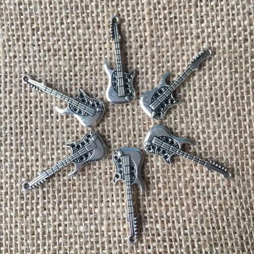 16 Pcs/lot 37x13mm Musical Instrument Guitar Charms for Jewelry Making Pendant Silver Color DIY Necklaces Earrings Bracelet A129