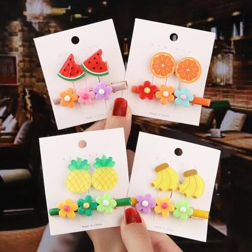 2Pcs/Set Lovely Cartoon Fruit Flower Hair Clips For Girls Children Sweet Hairpins Barrettes Baby Kids Hair Accessories Headband