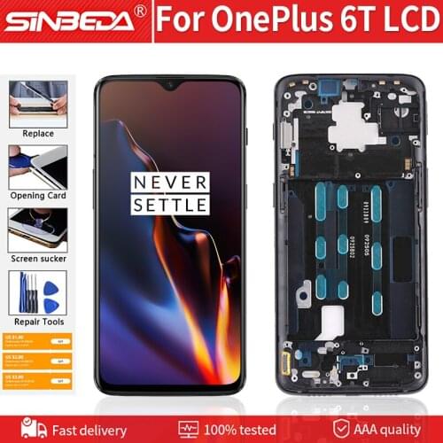 6.41" Original AMOLED For OnePlus 6T LCD Display Touch Screen With Frame Digitizer Display Full Sensor Assembly 1080x2340 Plxels
