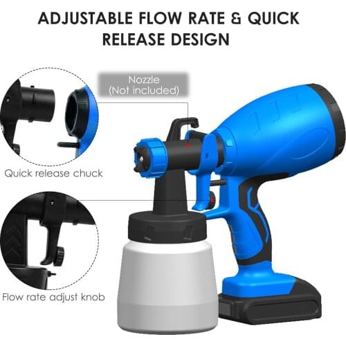 800ML Cordless Paint Sprayer 2x4.0Ah Fast Charging Handheld HVLP Paint Spray Gun with Flow Rate Control and 3 Spraying Modes